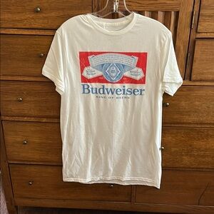 Hybrid Apparel White and Red Budweiser Short Sleeve Tee
